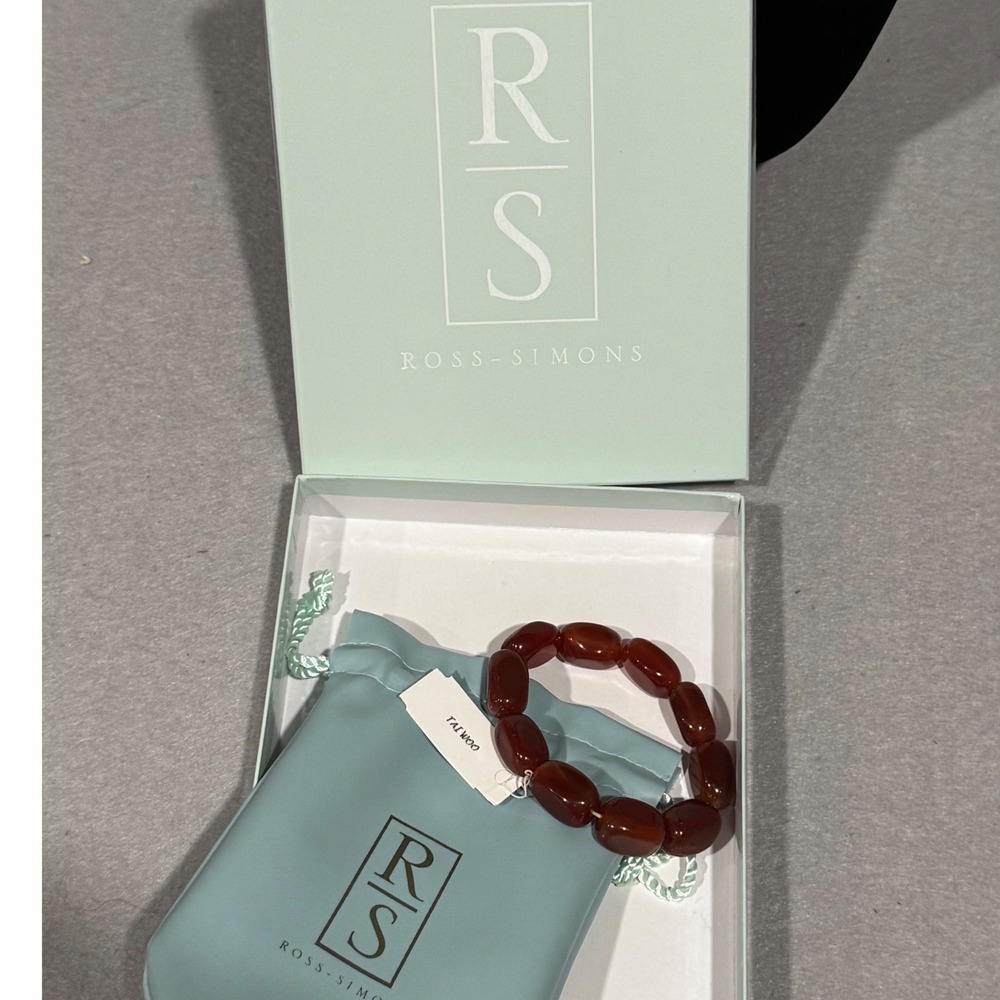 Ross-Simons Bead Bracelet Womens Red Carnelian Stone Stretch Barrel New